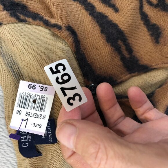 Chaps Womens Knit Sweater Large Brown Tiger Keyhole Neck 100% Cotton Preppy - Picture 12 of 12